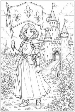Jeanne d’Arc et château médiéval à imprimer