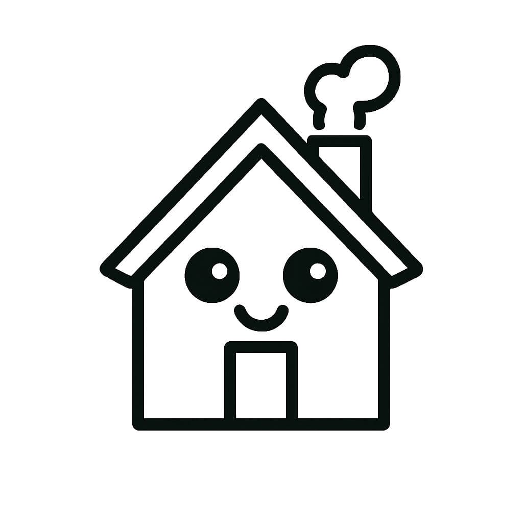 Maison avec toit pointu et cheminée fumante