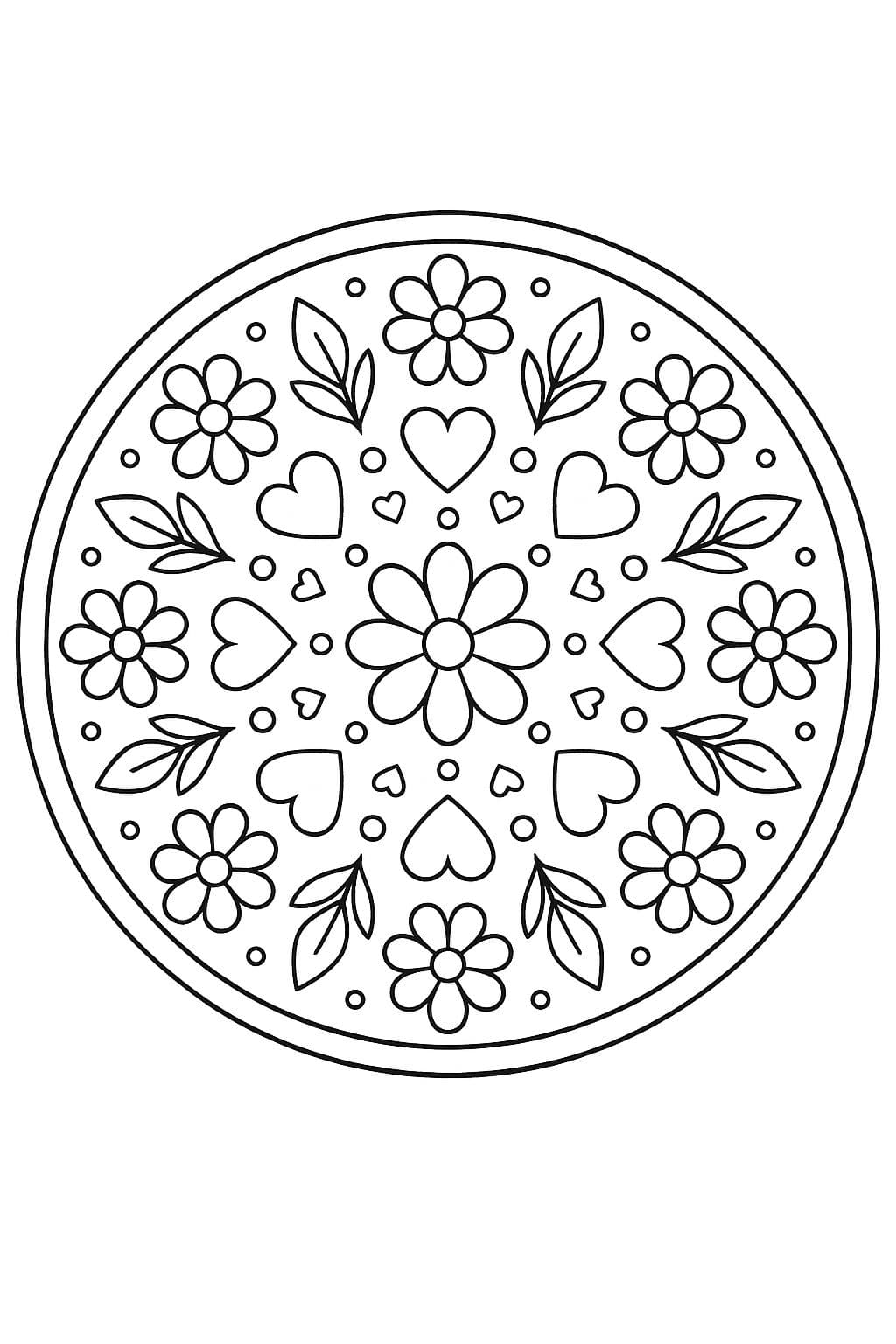 Mandala Cœur et Fleurs stylisées