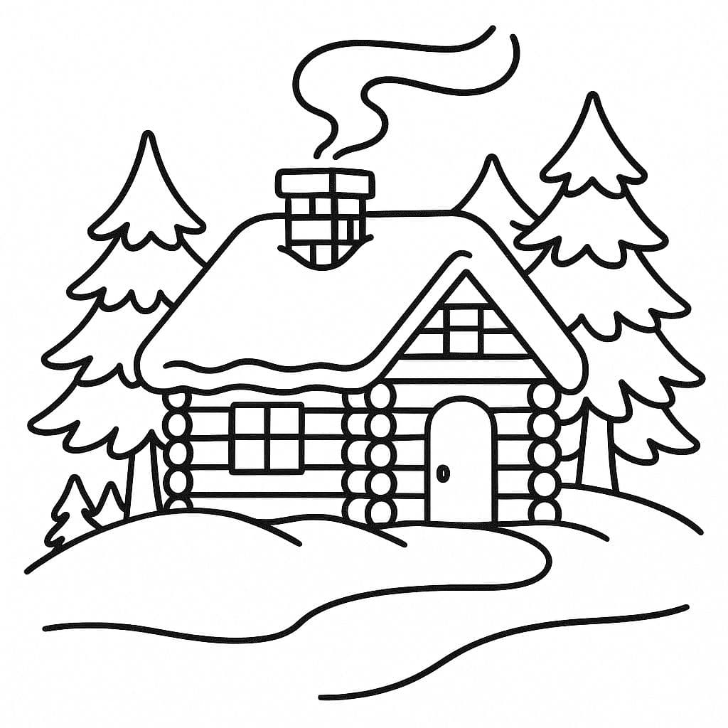 Chalet en forêt enneigée