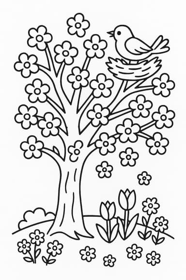 Arbre en fleurs et nid d’oiseau