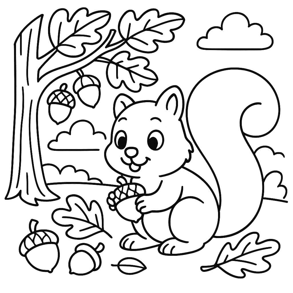 Écureuil ramassant des glands