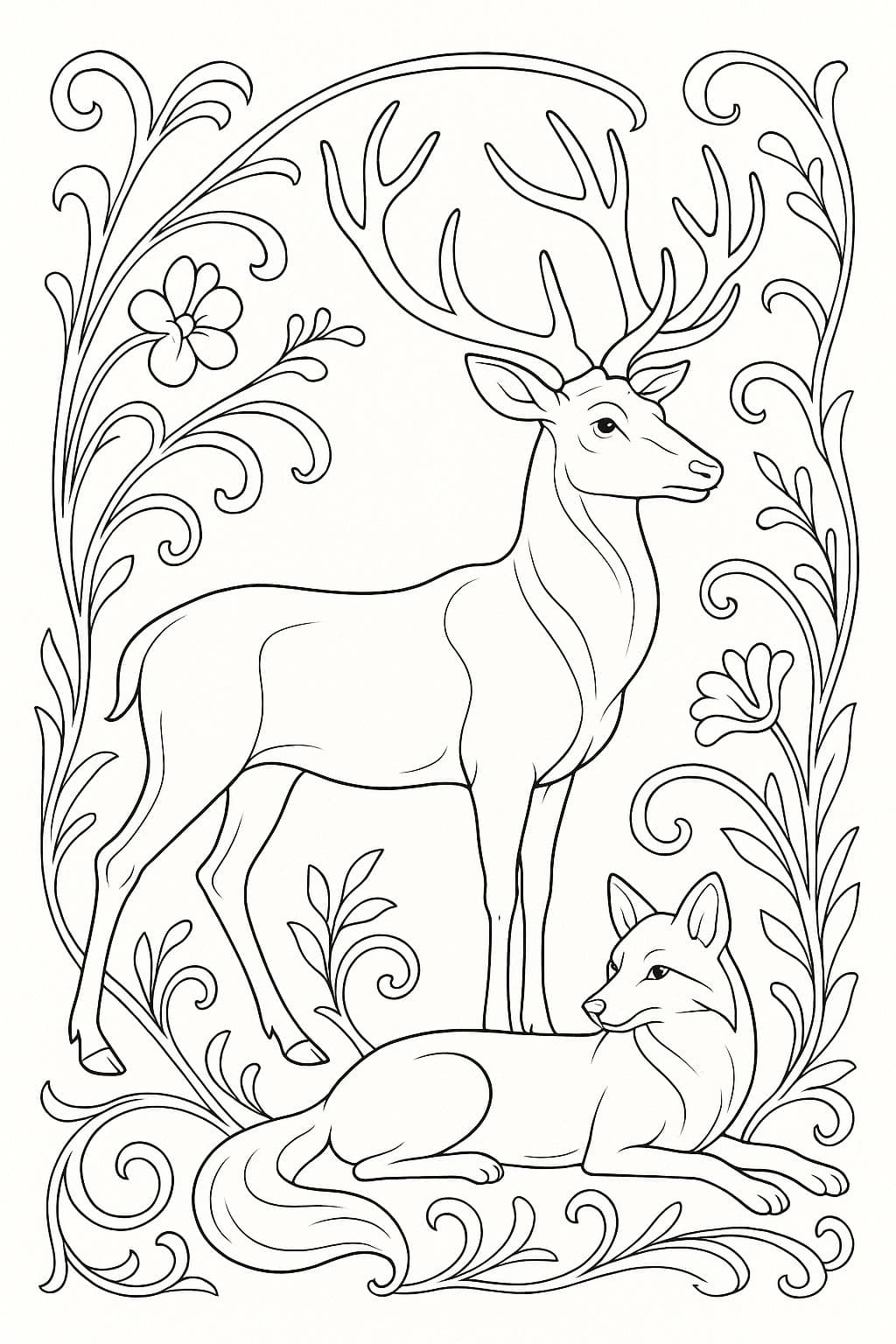 Cerf majestueux et renard endormi