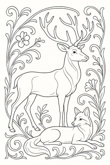 Cerf majestueux et renard endormi