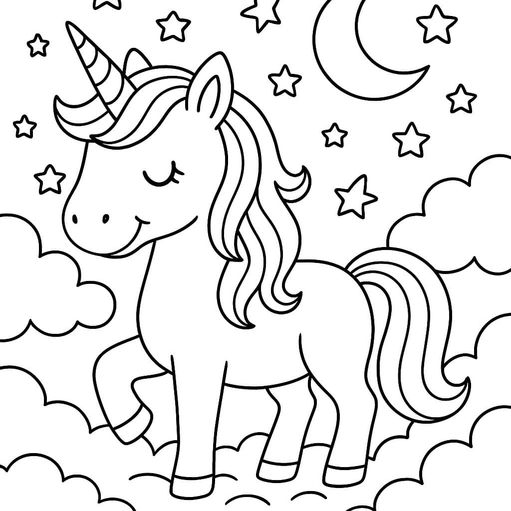 Licorne rêveuse sous la lune