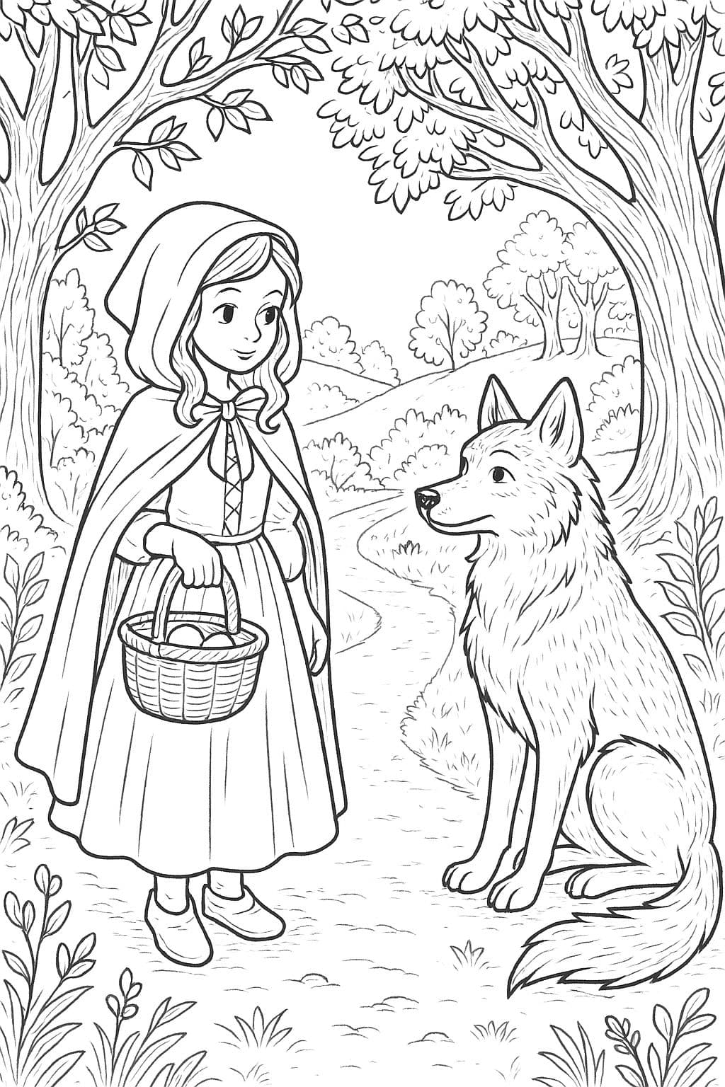 Rencontre du Petit Chaperon Rouge et du loup