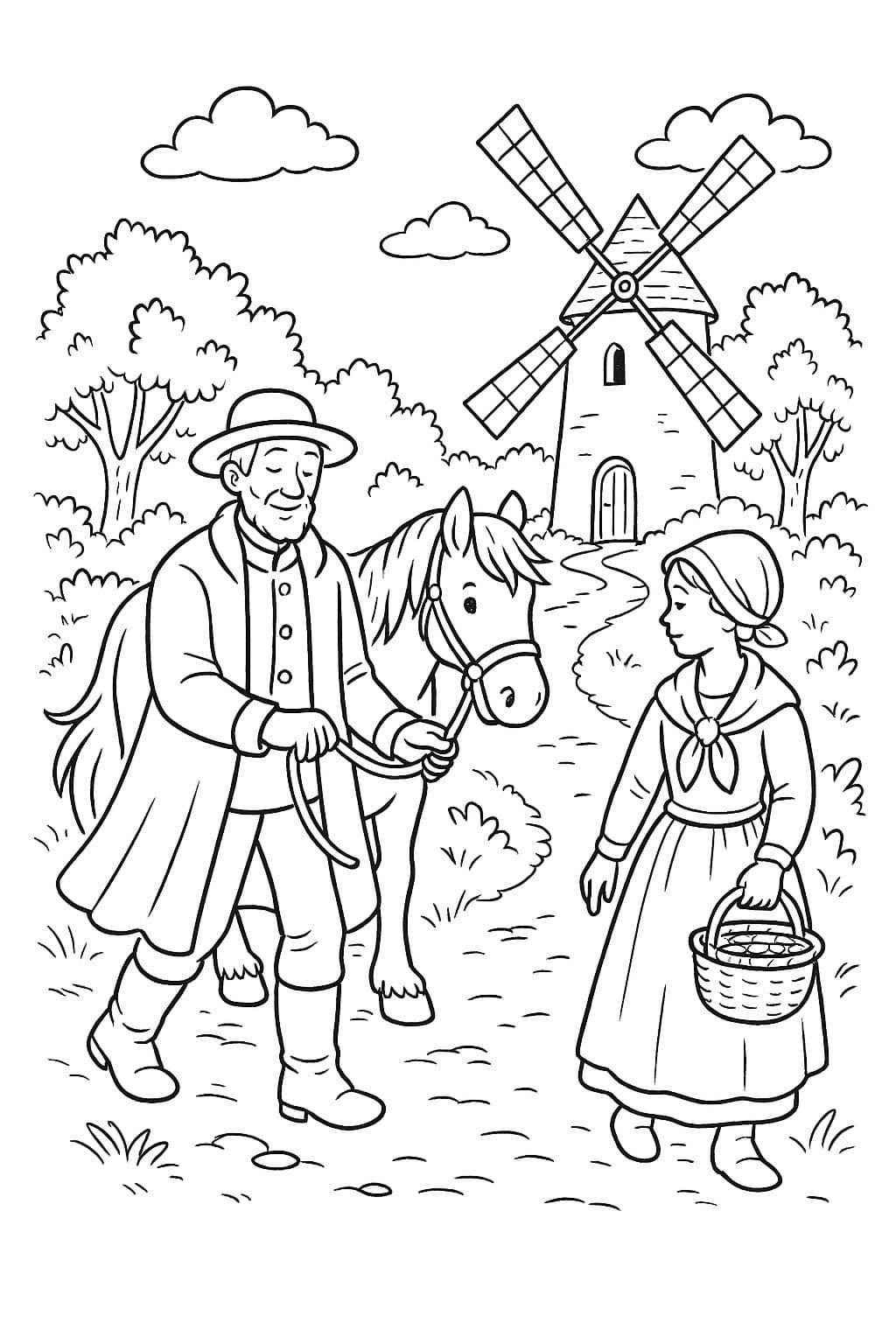 Le grand-père et la fillette au moulin