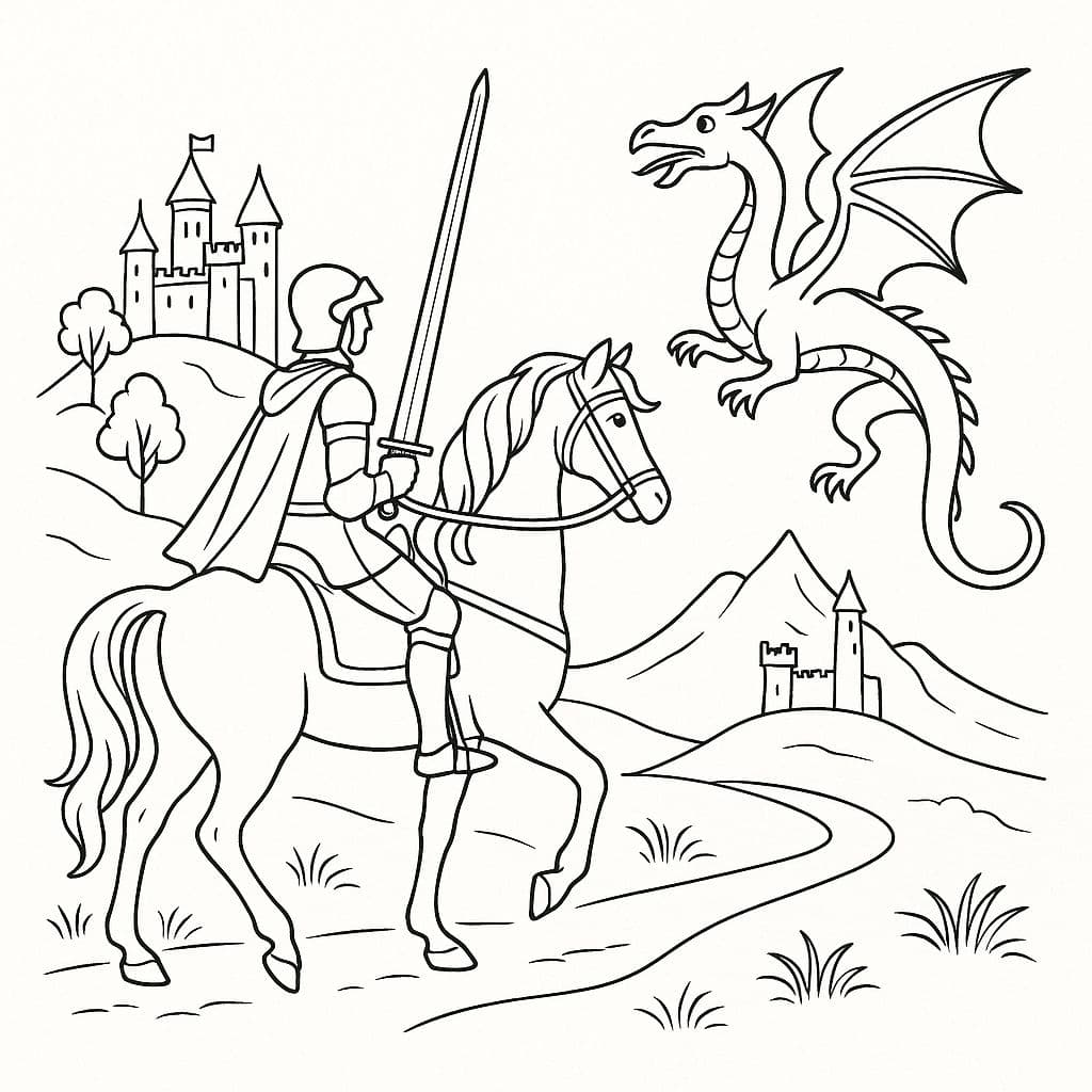 Chevalier chevauchant vers le Dragon