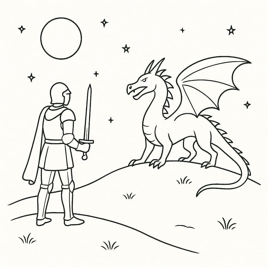 Chevalier et Dragon sous la lune