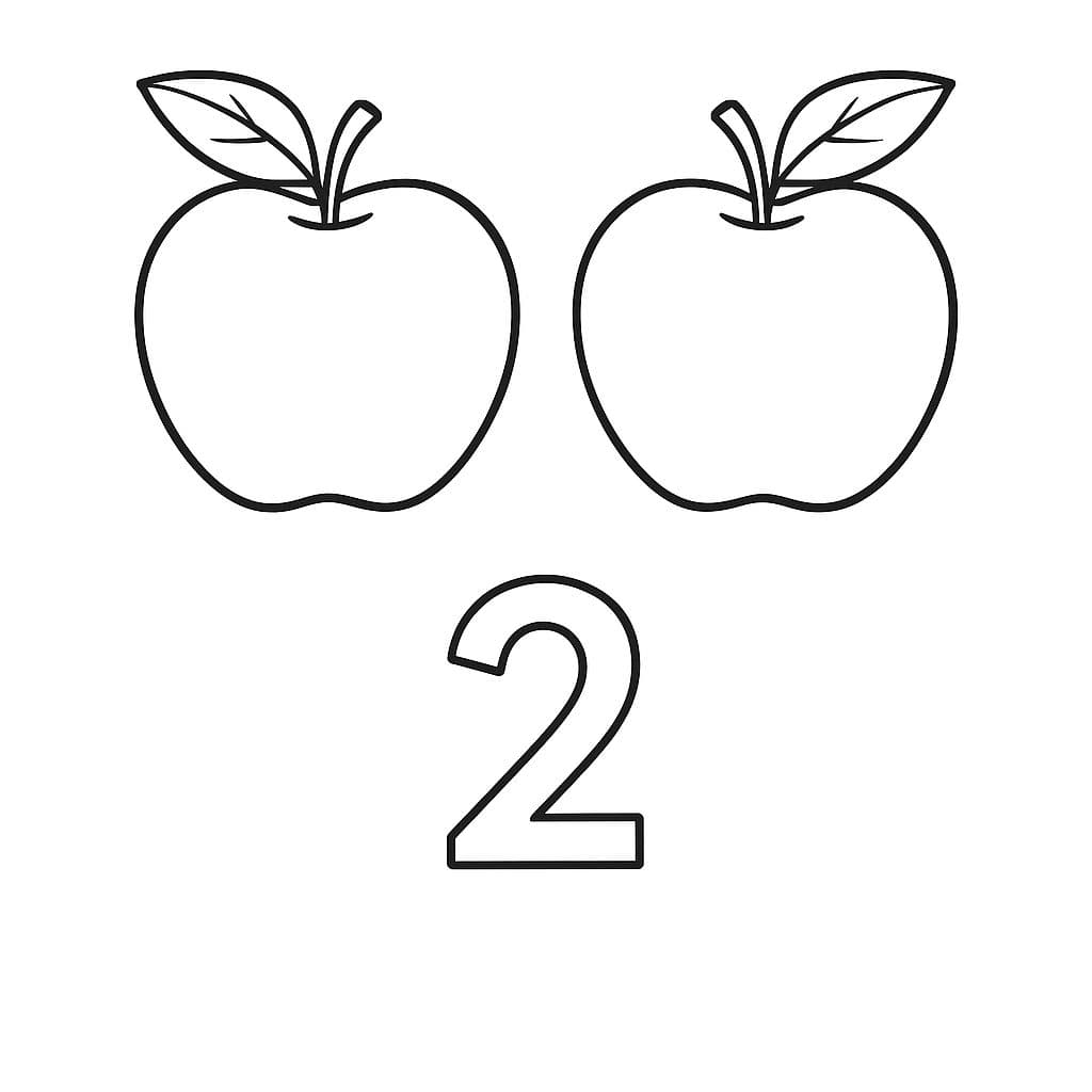 Deux pommes à colorier – J’apprends à compter jusqu’à 2