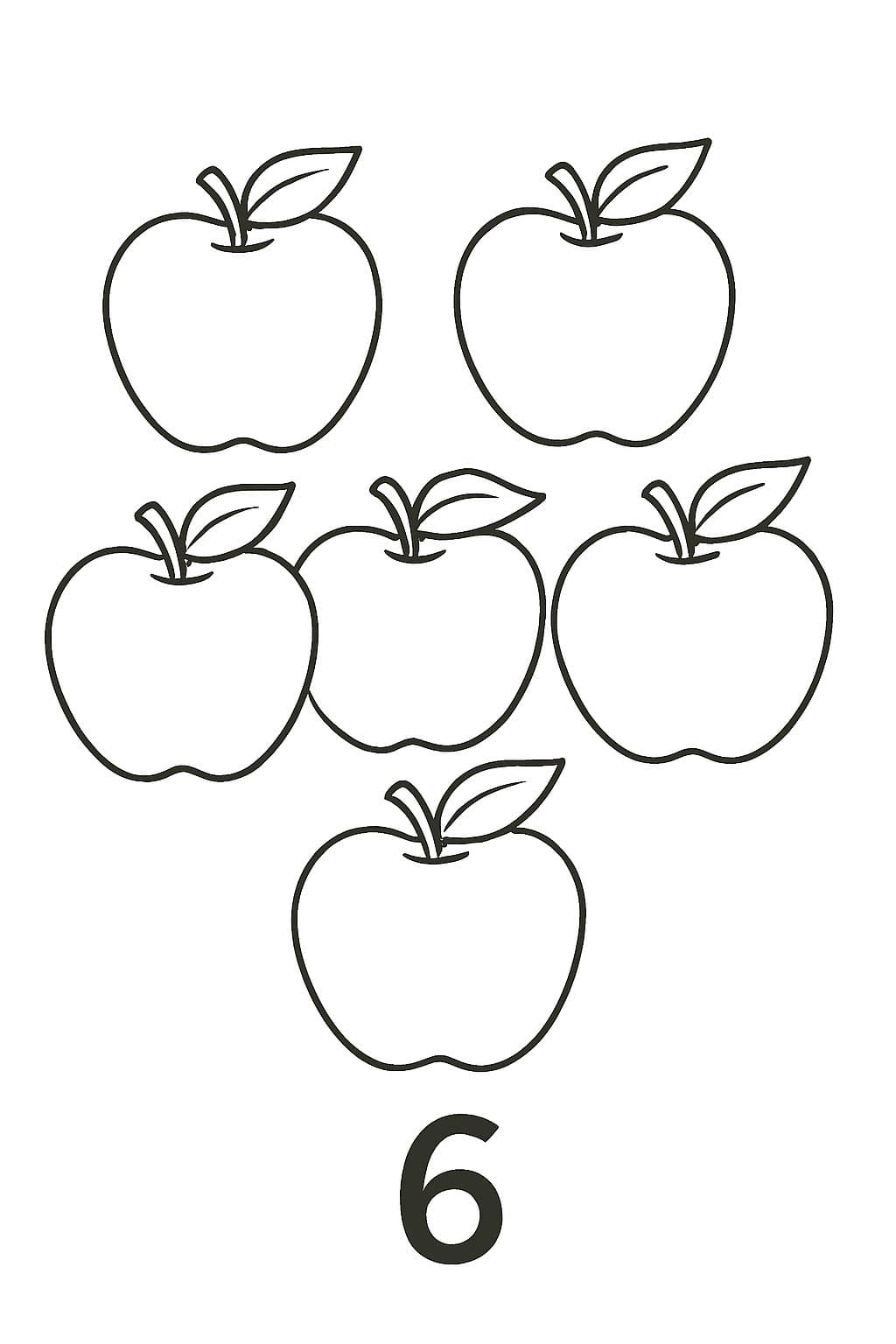 Six pommes à colorier – J’apprends le chiffre 5