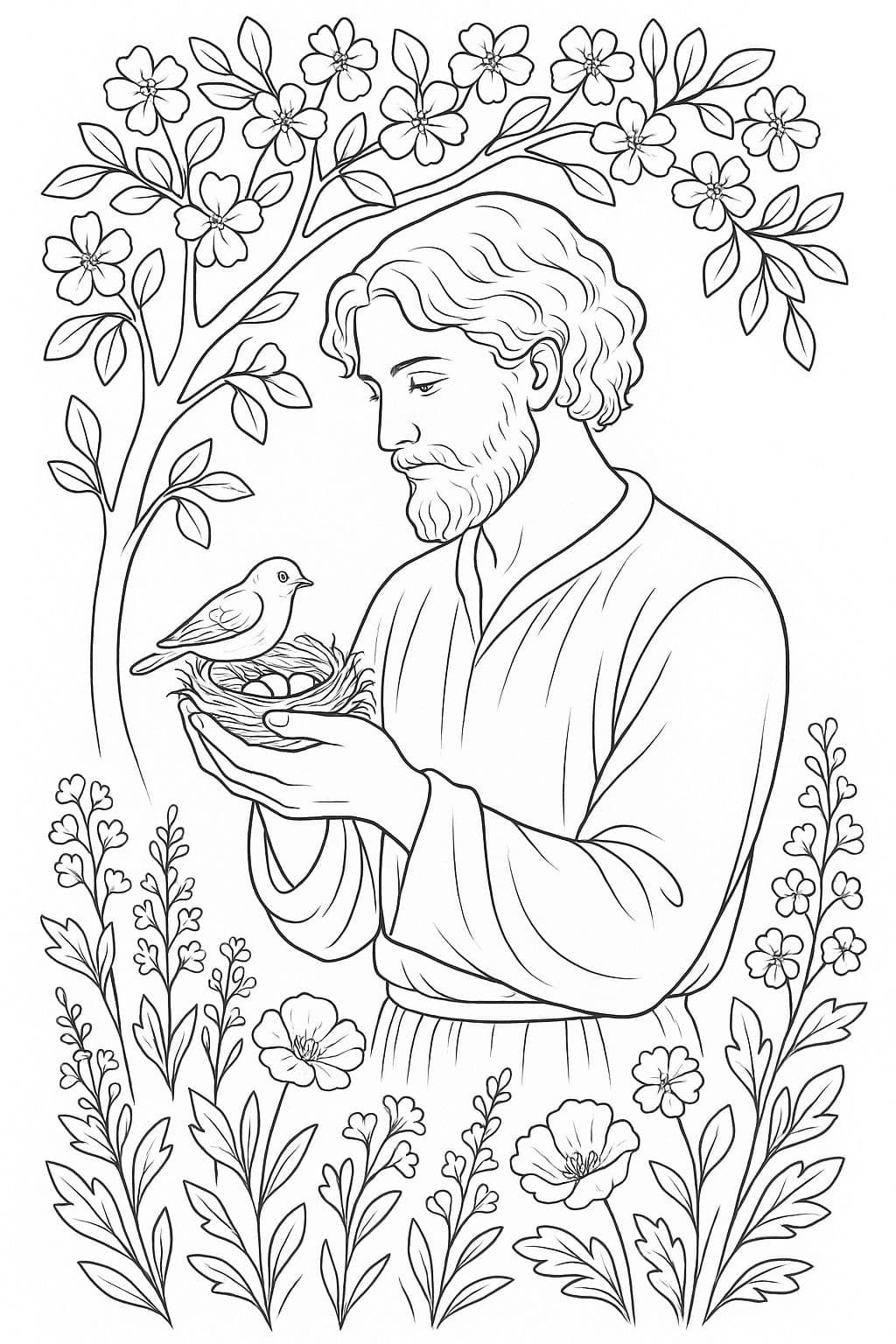 Homme Médiéval avec Nid d’Oiseau