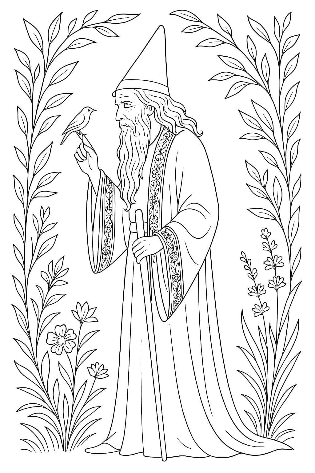 Merlin l’enchanteur – Coloriage Art Nouveau