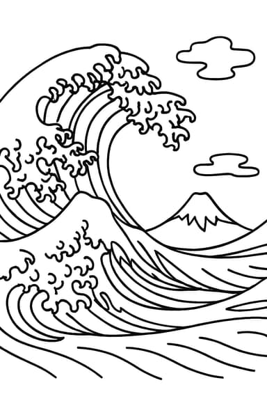 Coloriage artistique – La Grande Vague (Hokusai)
