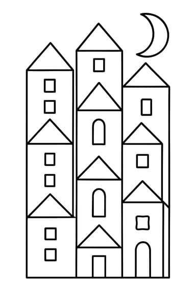 Coloriage artistique – Ville géométrique (inspiré de Paul Klee)
