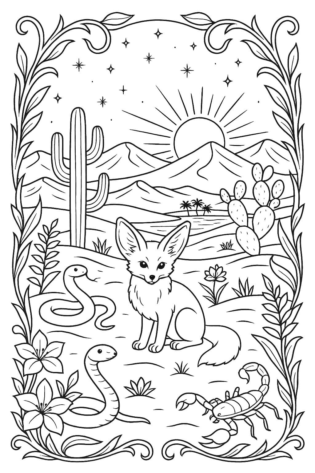 Désert – Coloriage écosystème ensoleillé