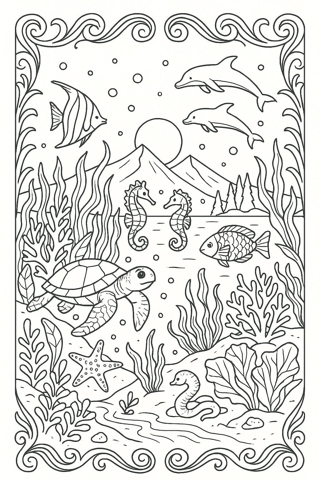 Écosystème marin – Coloriage fond sous-marin