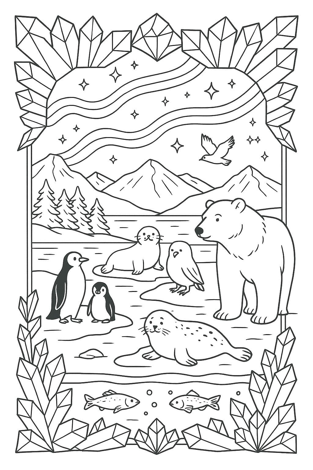 Arctique & Antarctique – Coloriage banquise et aurores boréales