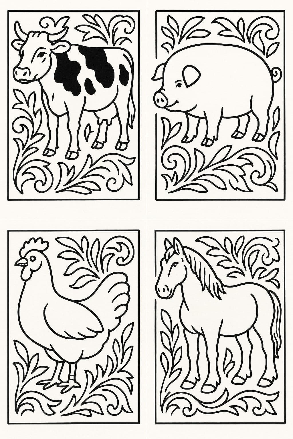 Coloriages Animaux de la Ferme – Style Ornemental