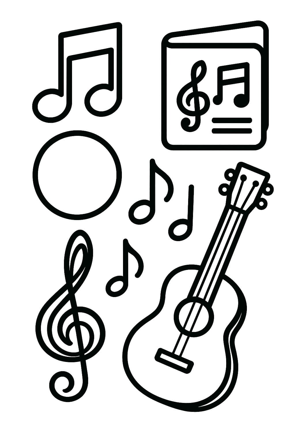 Coloriage Musique – Notes, Clé de Sol et Guitare