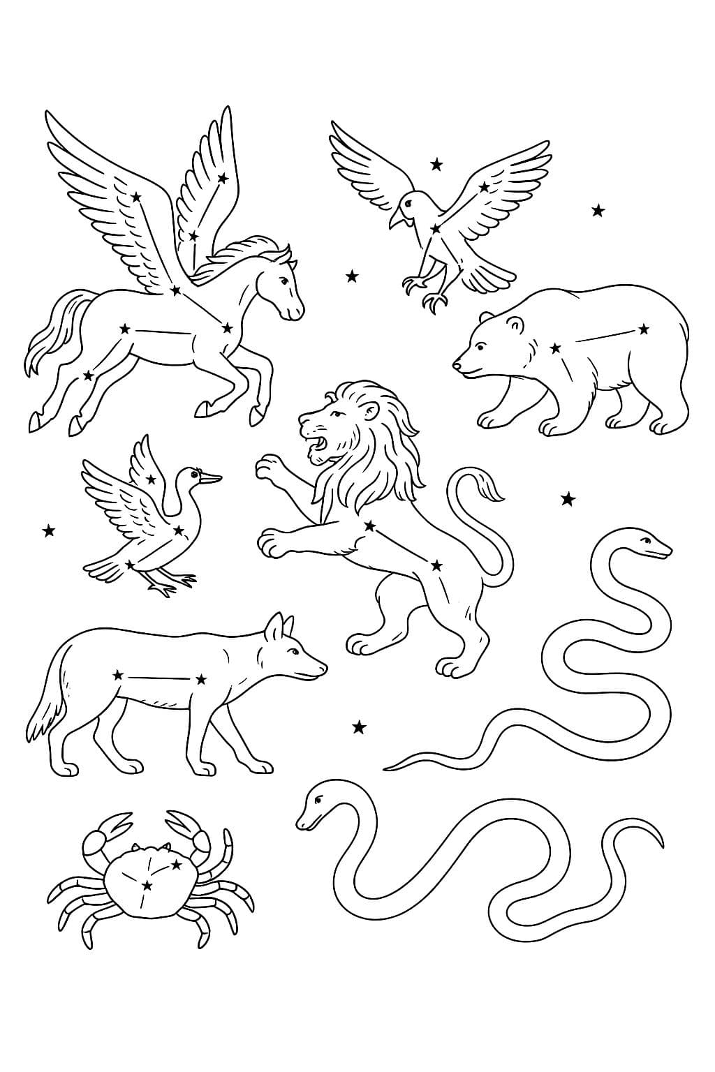Coloriage Constellations – Animaux du Ciel