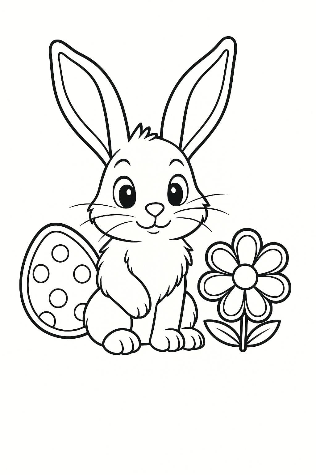 Coloriage de Pâques : Lapin, œuf et fleur à imprimer