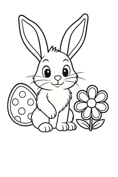 Coloriage de Pâques : Lapin, œuf et fleur à imprimer