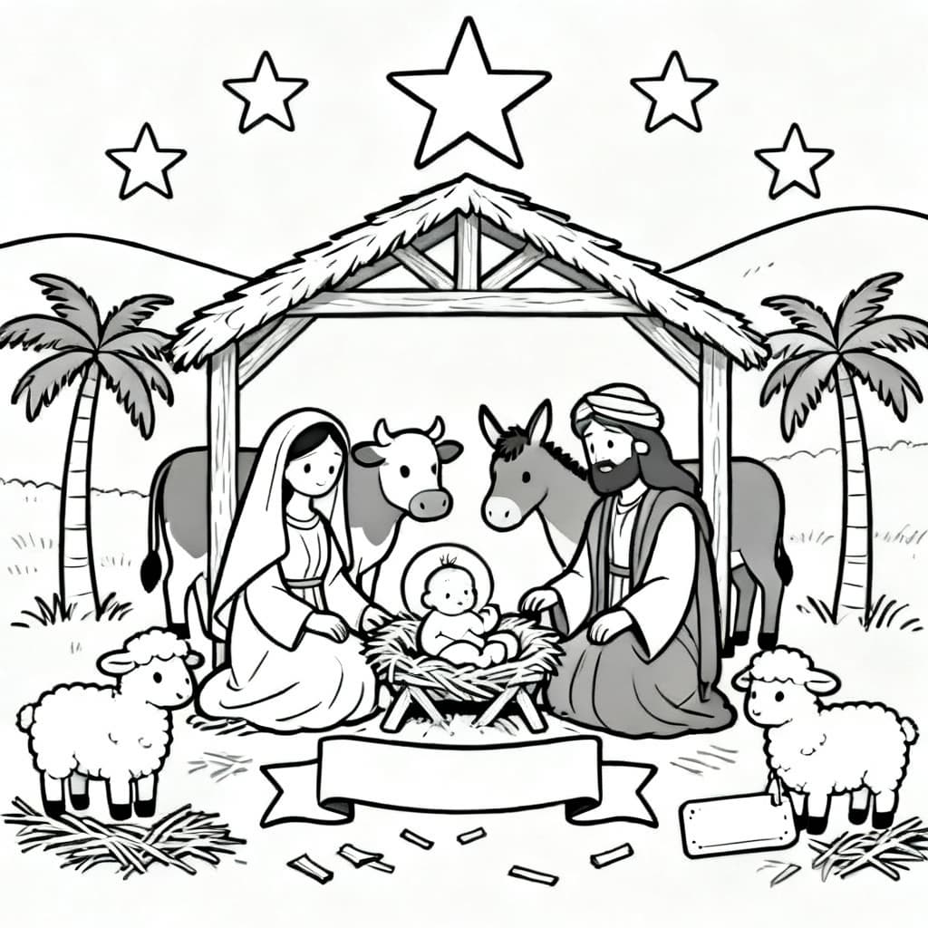 Crèche de Noël – La Nativité à colorier