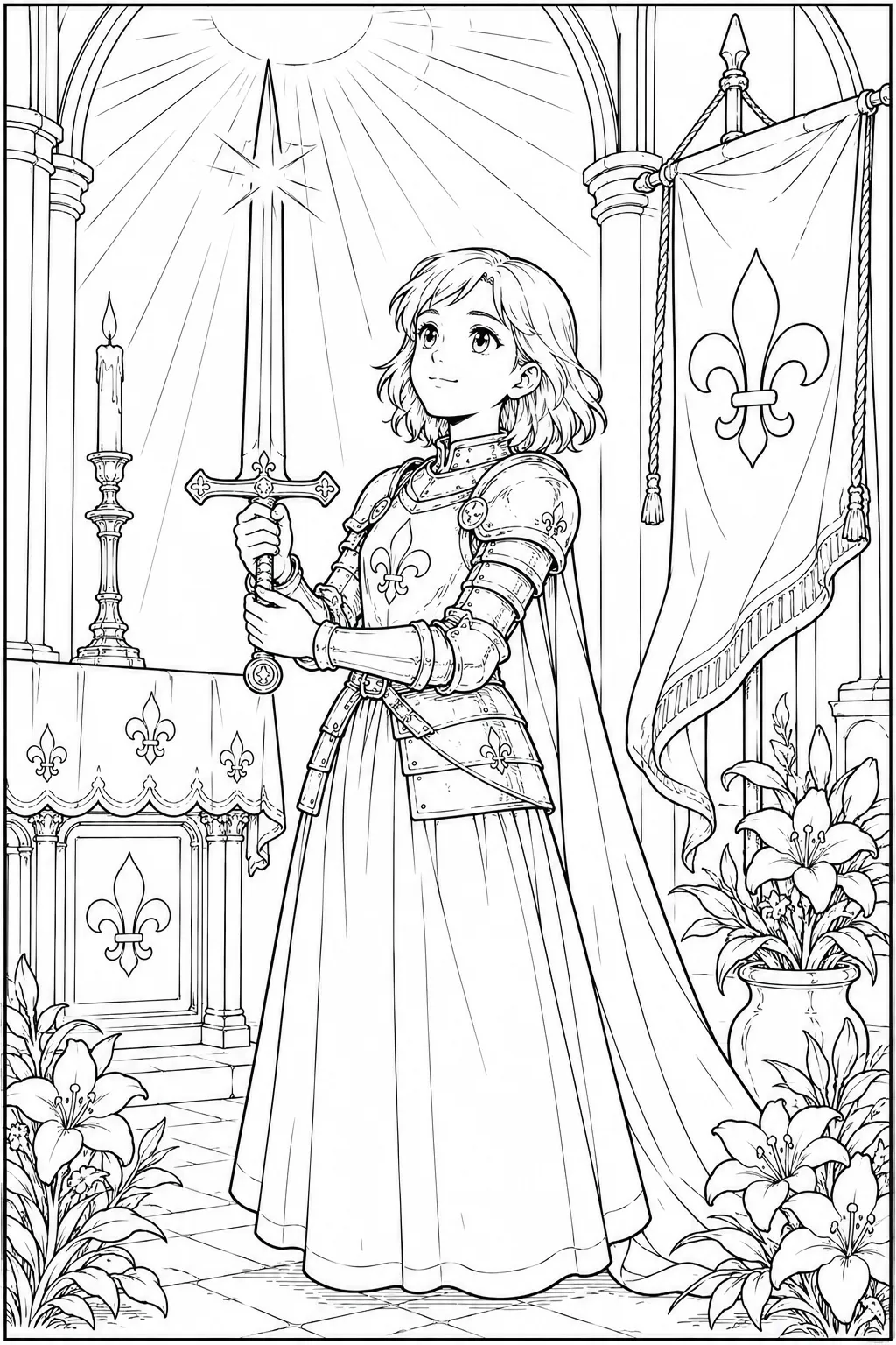 Jeanne d’Arc avec épée – Illustration médiévale