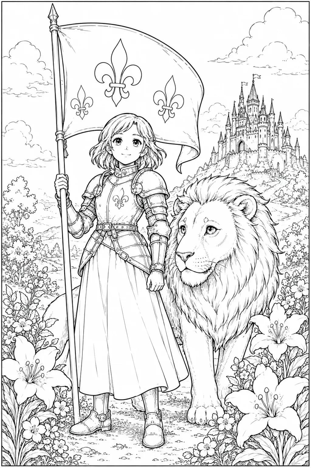 Jeanne d’Arc et lion – Héroïne médiévale
