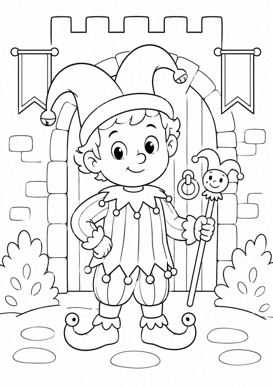 Coloriage fou du roi avec marotte à imprimer