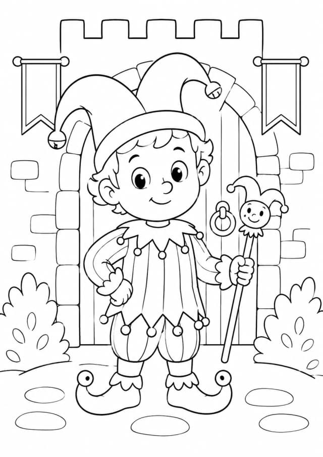Coloriage fou du roi avec marotte à imprimer