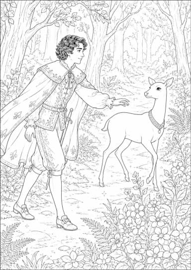 Le prince Charmant suit la biche blanche