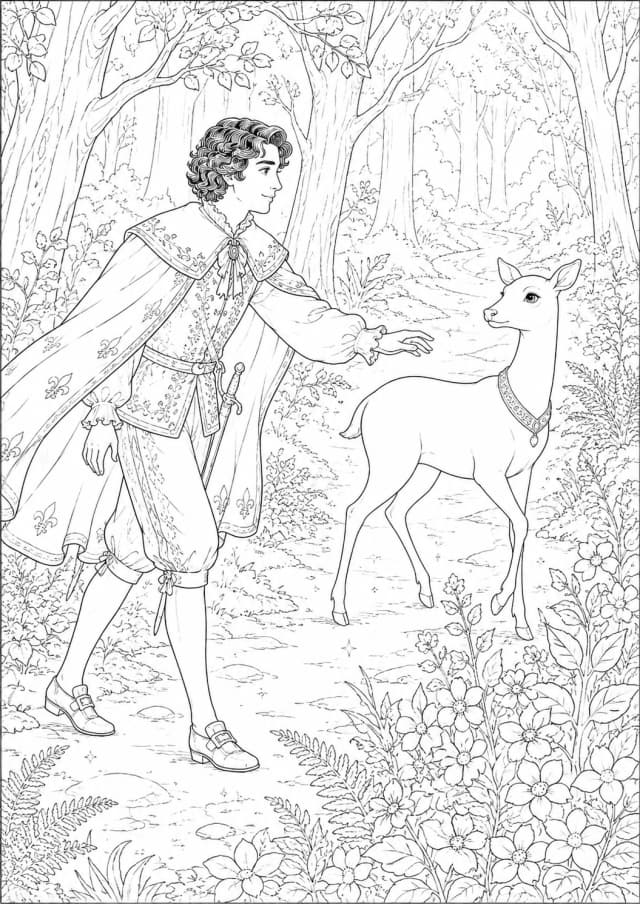 Le prince Charmant suit la biche blanche