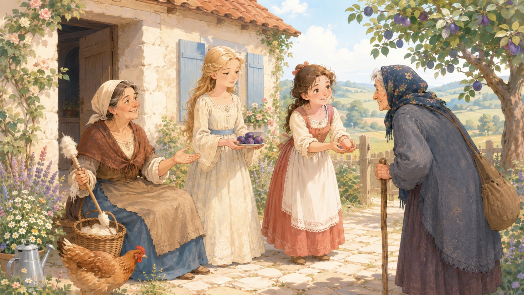 La Veuve et ses deux filles (1756) — Version de Madame Leprince de Beaumont