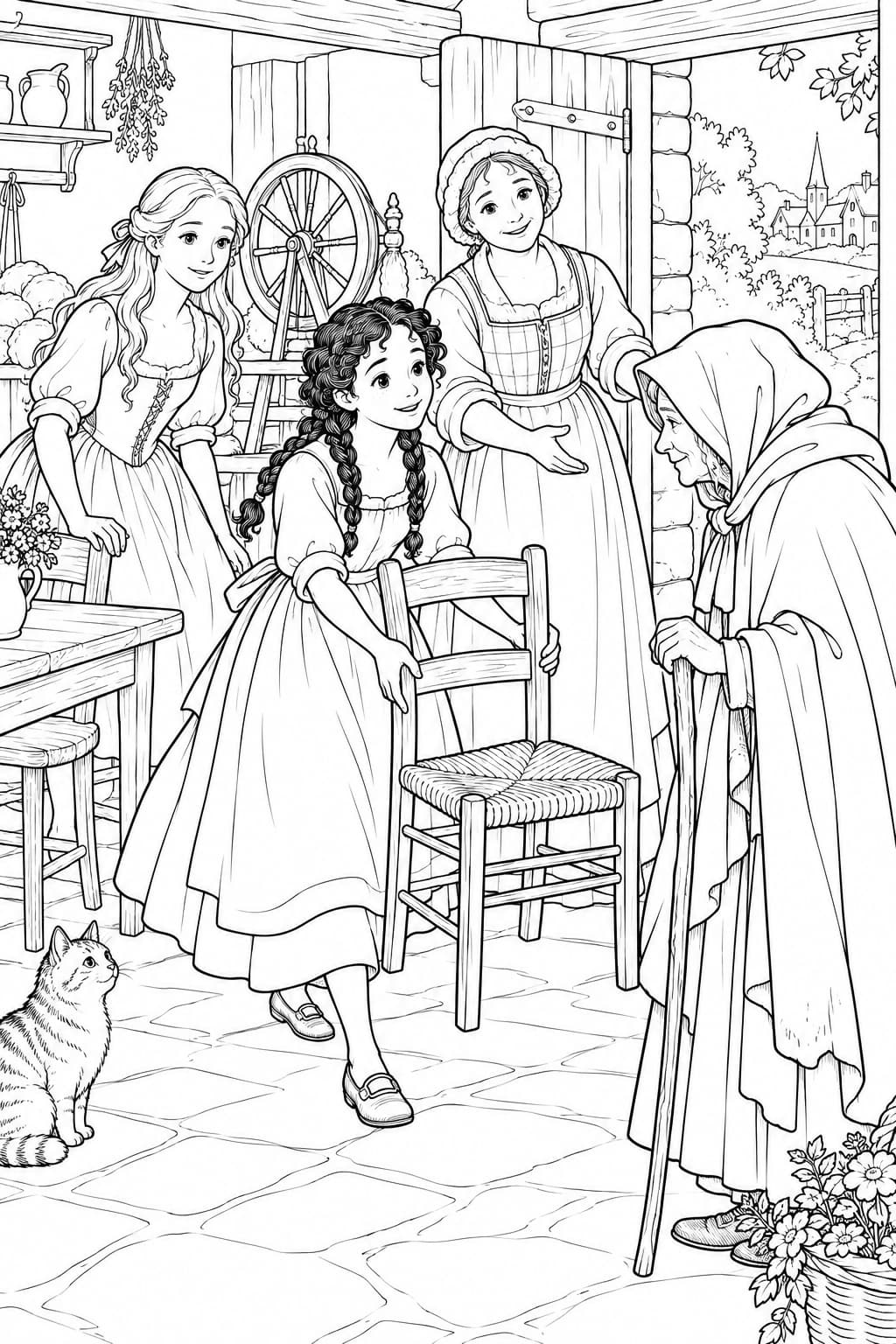 Coloriage de conte : la mystérieuse visiteuse