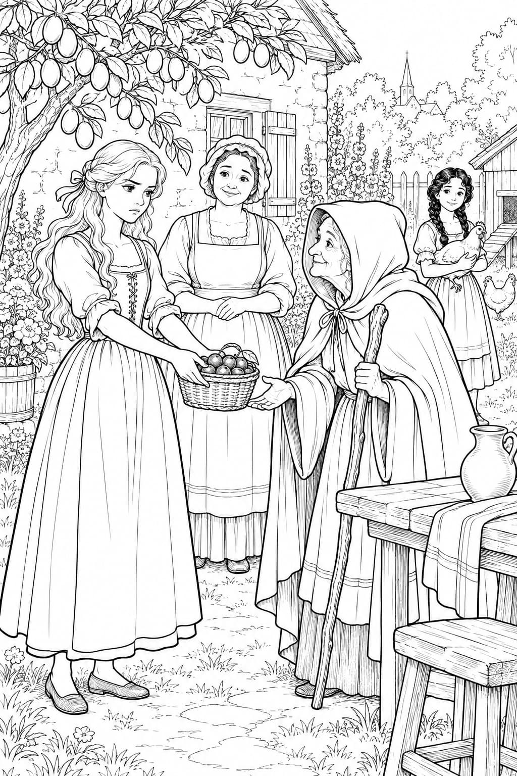 Coloriage de Blanche et du prunier