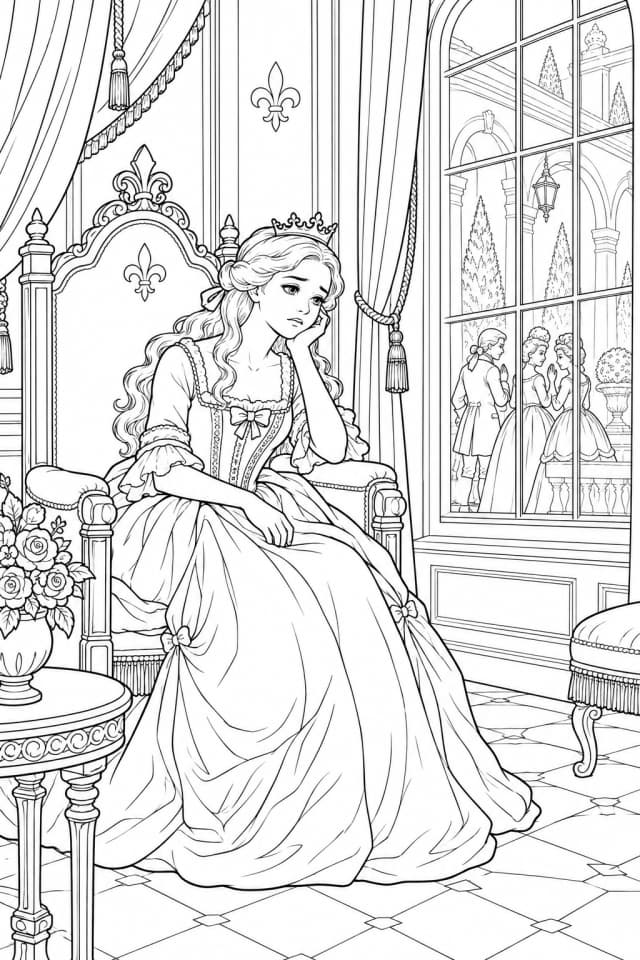 Coloriage de princesse dans son palais